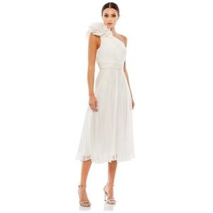 Mac Duggal White One-Shoulder Midi Dress